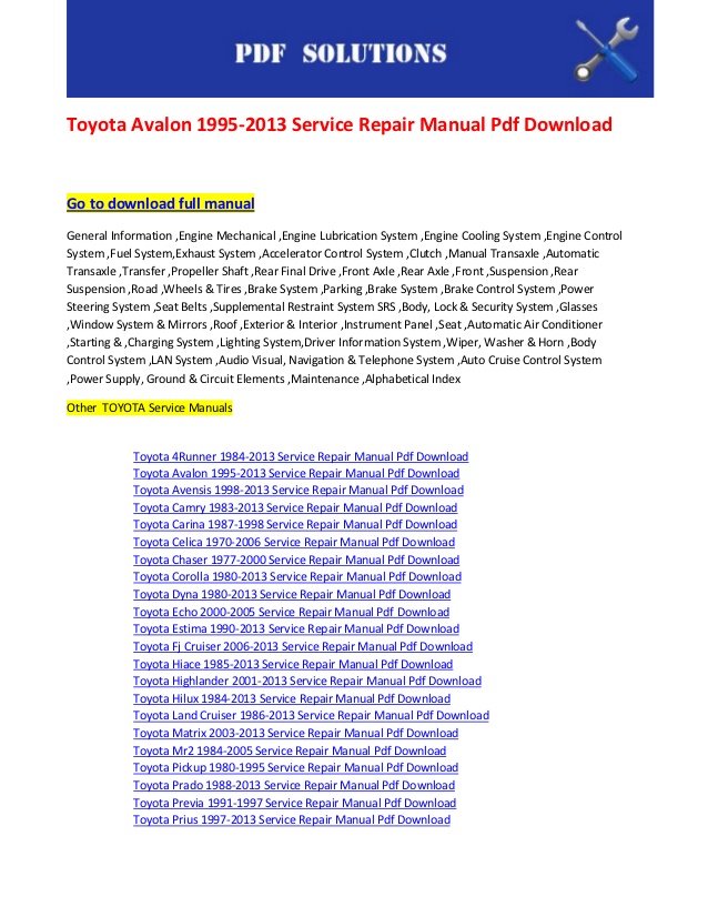 2015 toyota avalon repair manual
